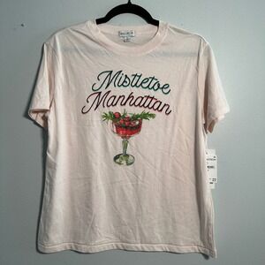 Wildfox Mistletoe Manhattan Graphic T Shirt Pink Short Sleeve Size S NWOT